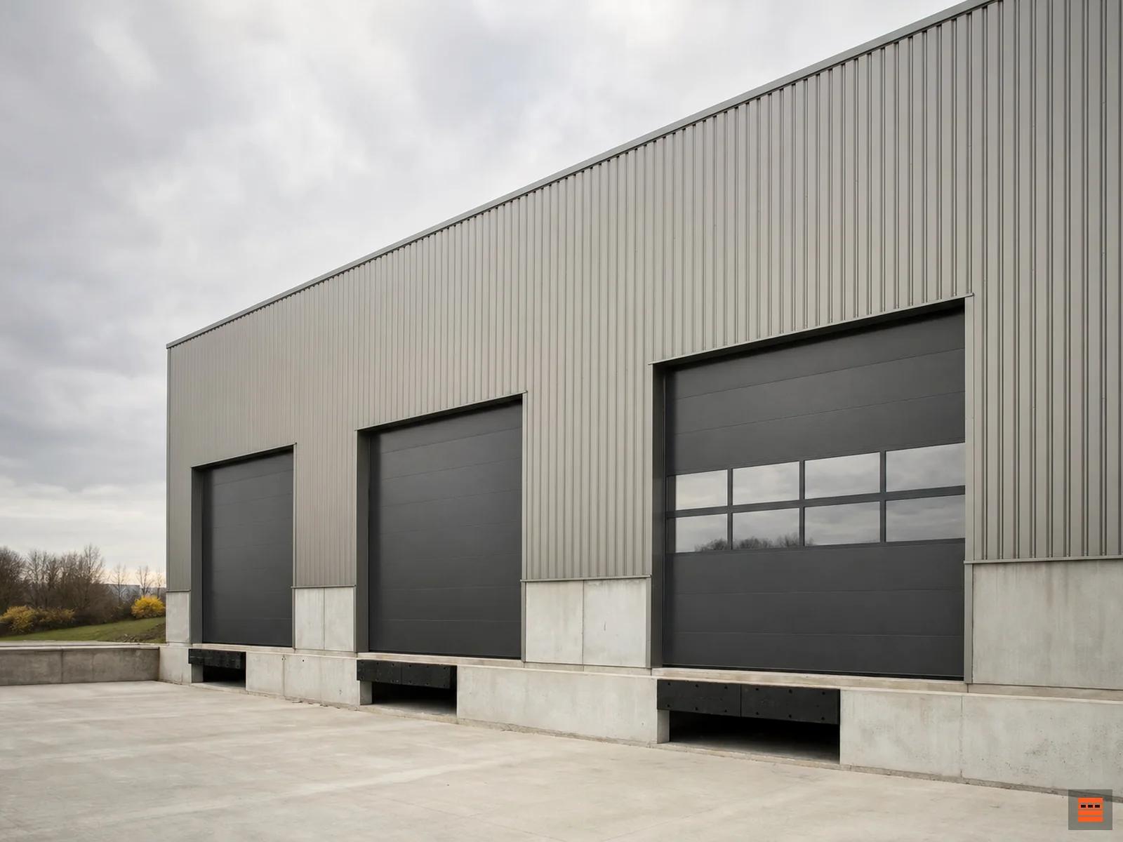 Portes sectionnelles industrielles sur un bâtiment